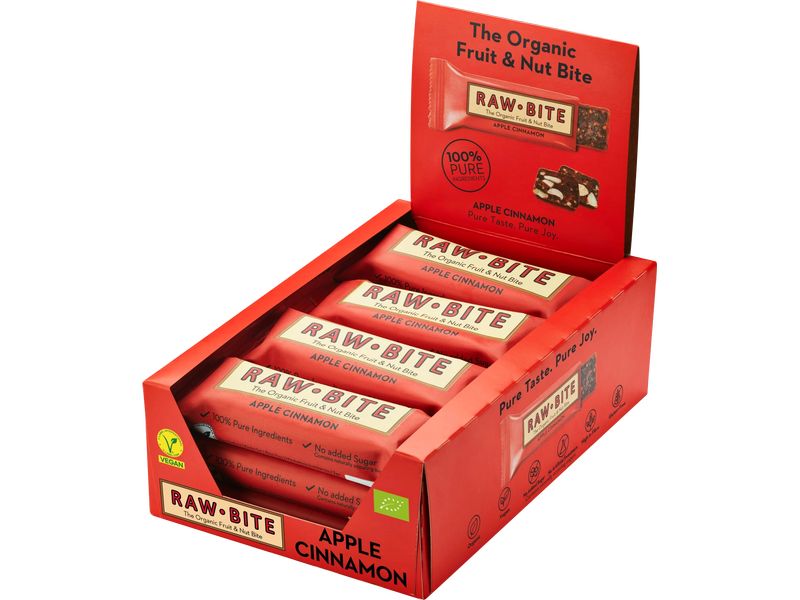 Rawbite Riegel Bio Rohkost Apfel-Zimt 12 x 50 g Leckerer Rohkostriegel mit Apfel-Zimt