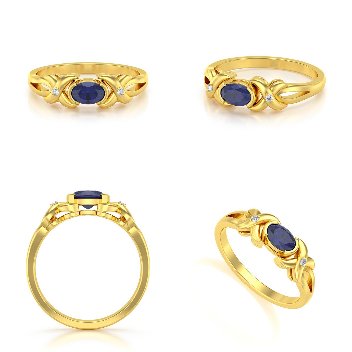 Bague ADEN Or 585 Jaune Saphir et diamants 1.966grs