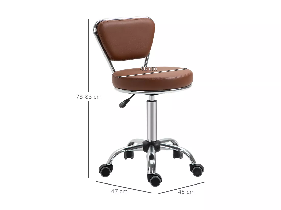 HOMCOM Tabouret de massage Vintage - tabouret de travail pivotant 360° - hauteur assise réglable 49-64 cm - revêtement synthétique marron métal chromé