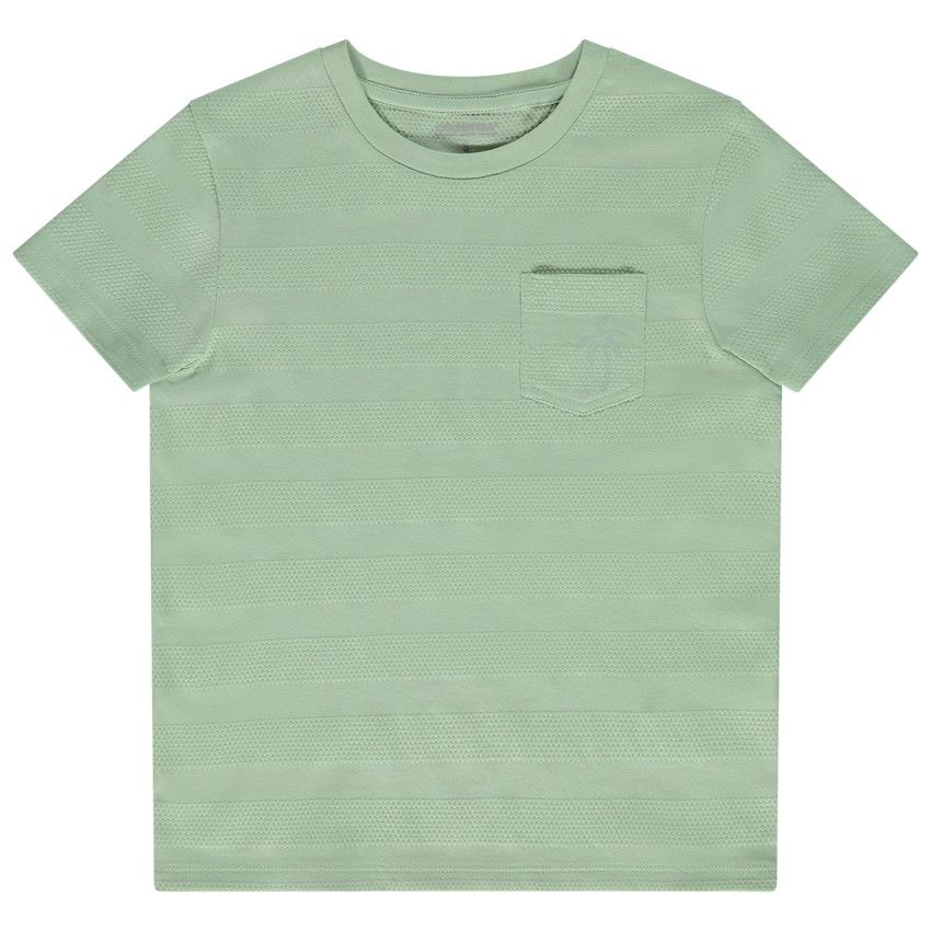 T-shirt manches courtes à rayures fantaisie et poche print palmier - Vert