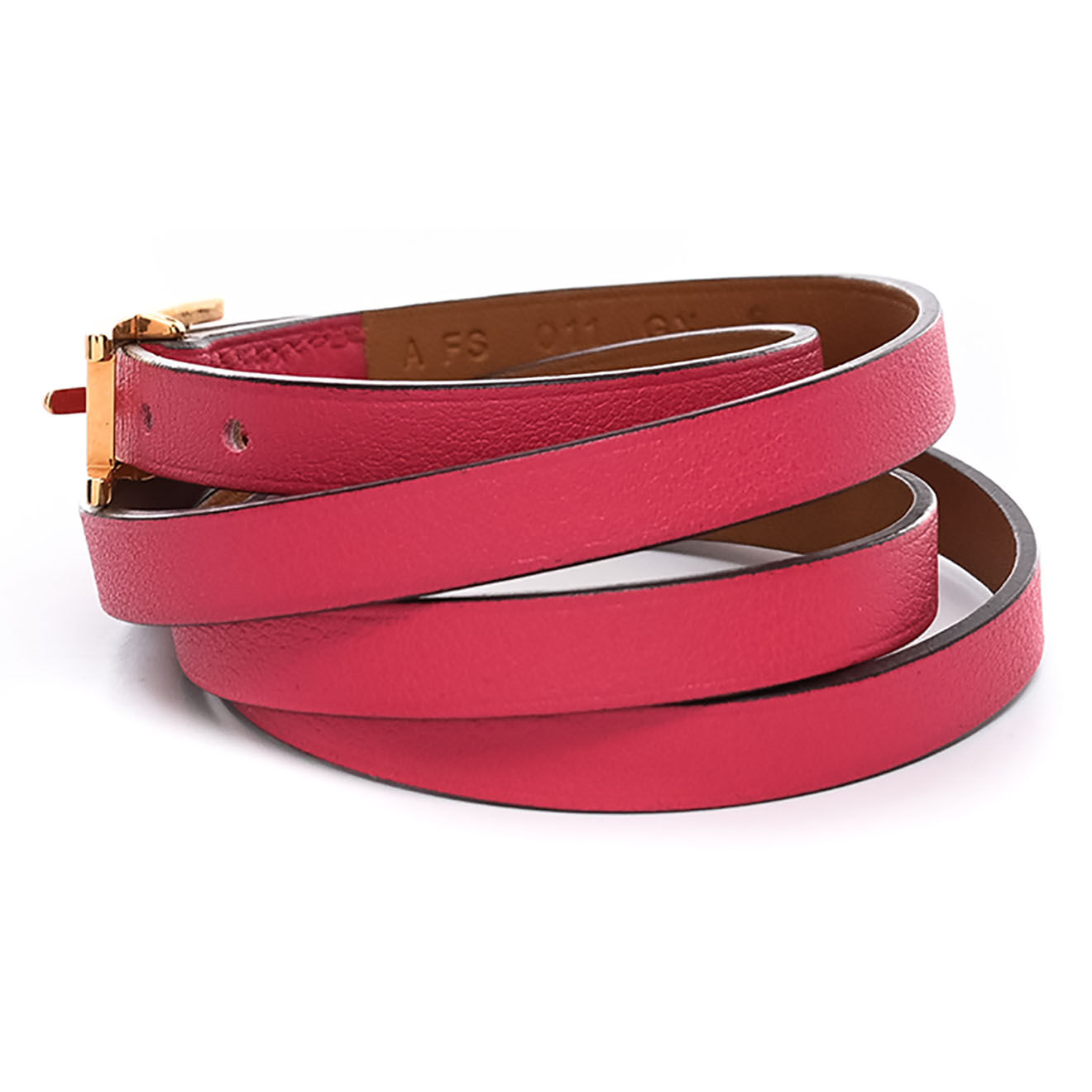 Hermès Bracelet Behapi triple tours en Cuir rose - Très bon état
