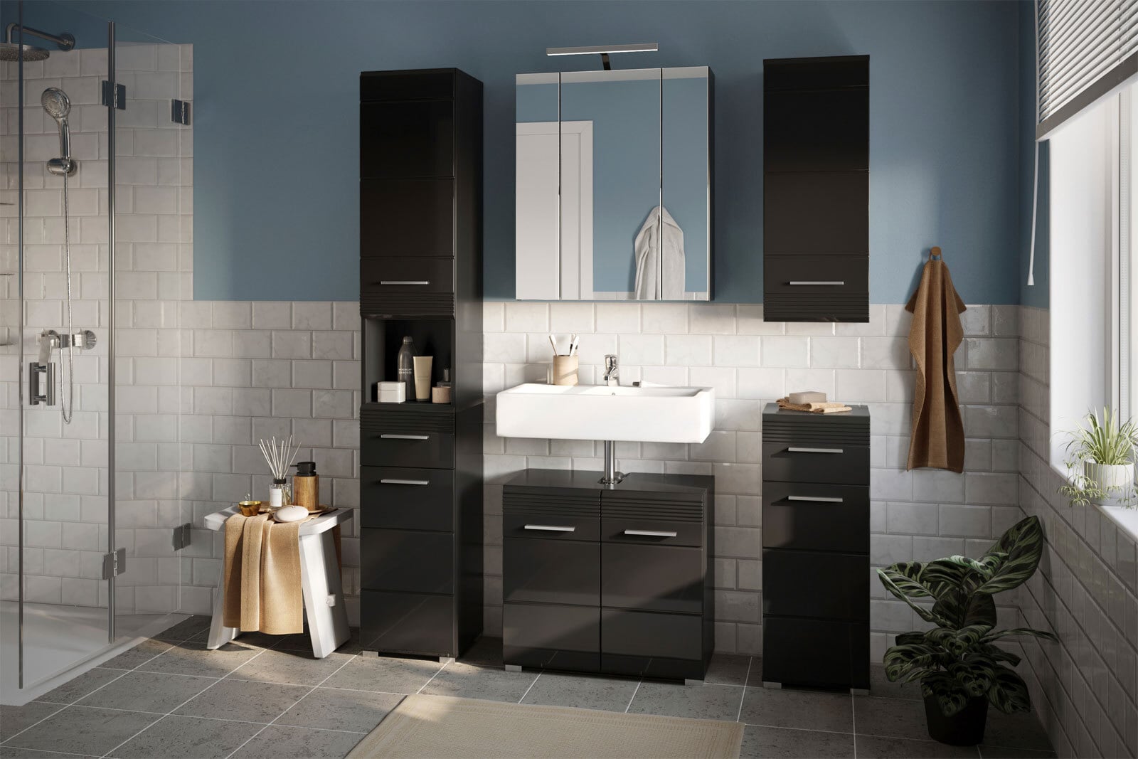 Unterschrank Linus Schwarz Hochglanz 30x80x31 cm