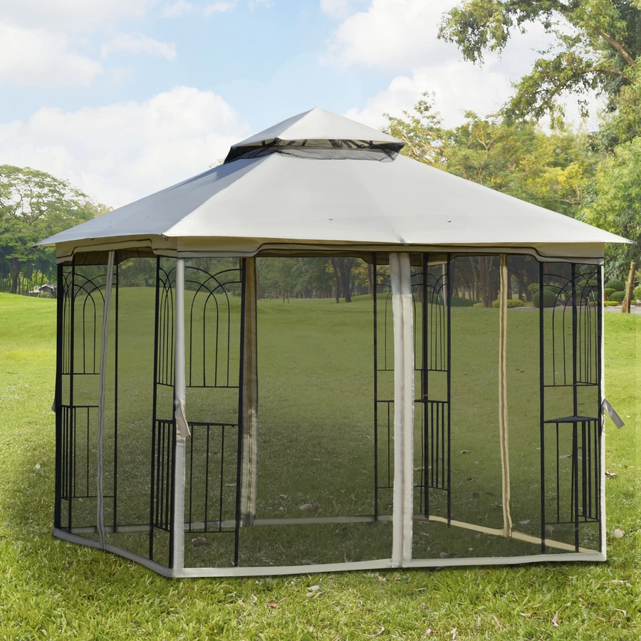 Outsunny Gartenpavillon mit Doppeldach beige