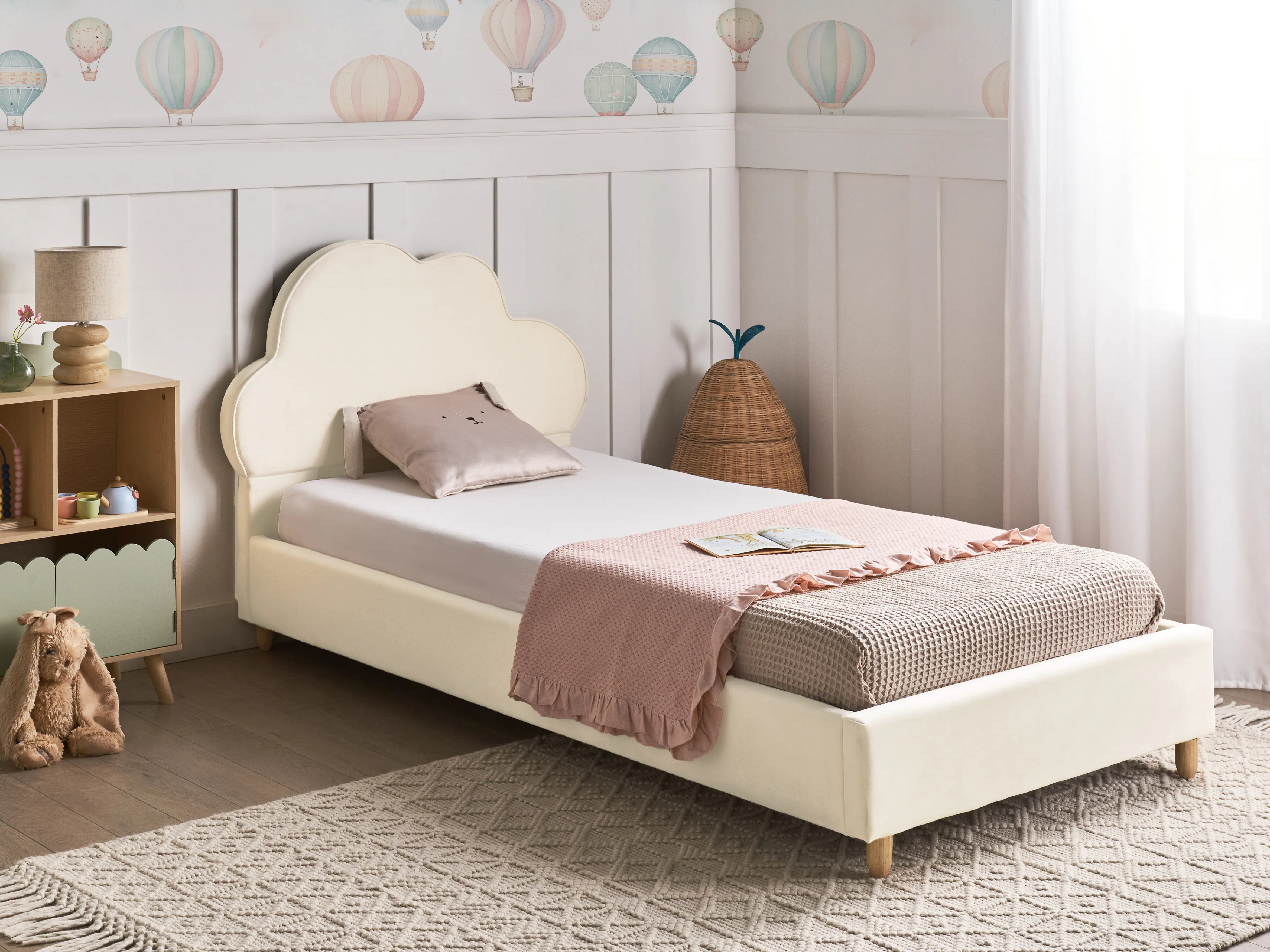 Kinderbed Wolk Fluweel BELLEVUE 90 x 200 cm Lichtbeige
