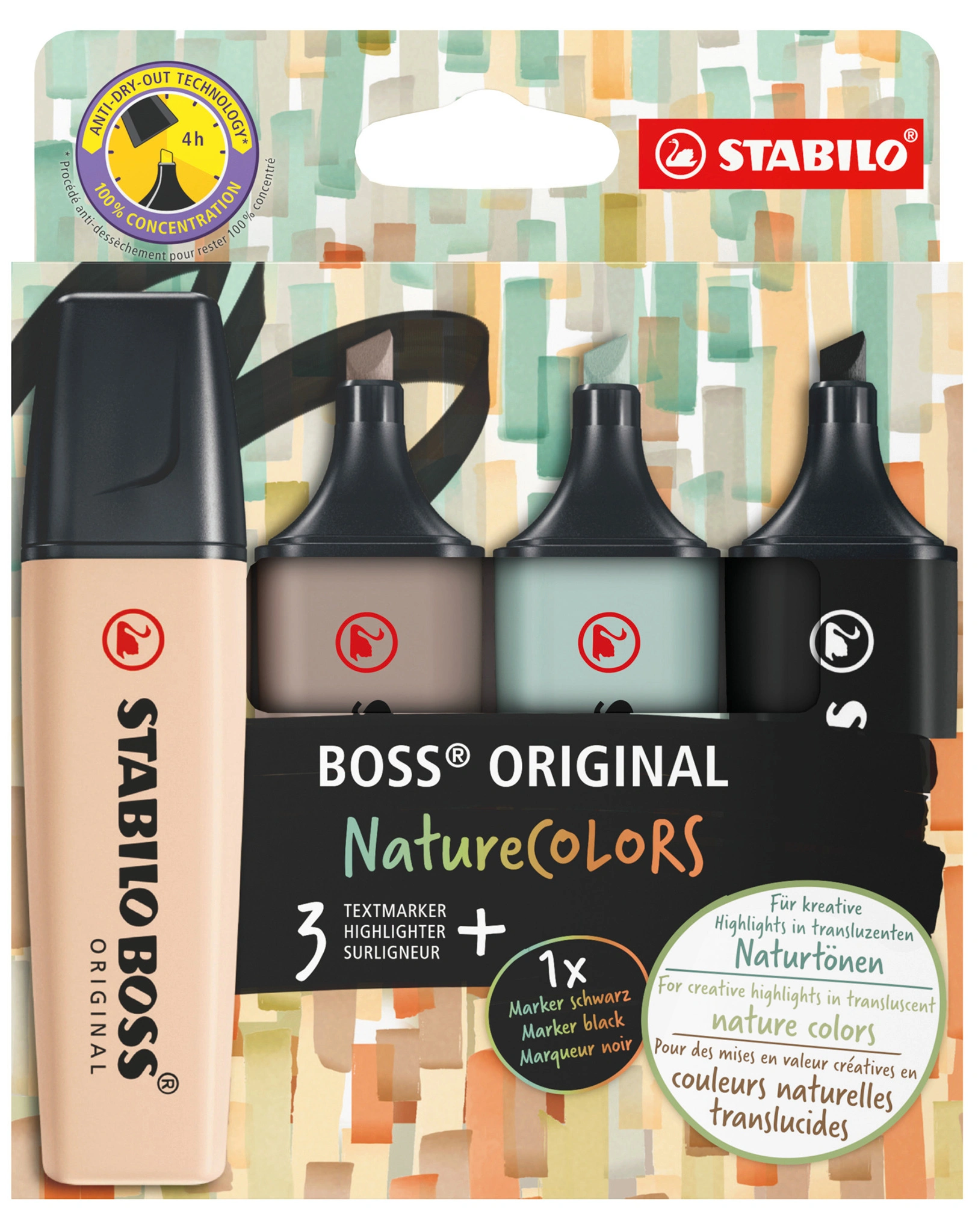 Textmarker STABILO® BOSS ORIG. NatureCOLORS 4er-Pack in beige/grau/grün/schwarz