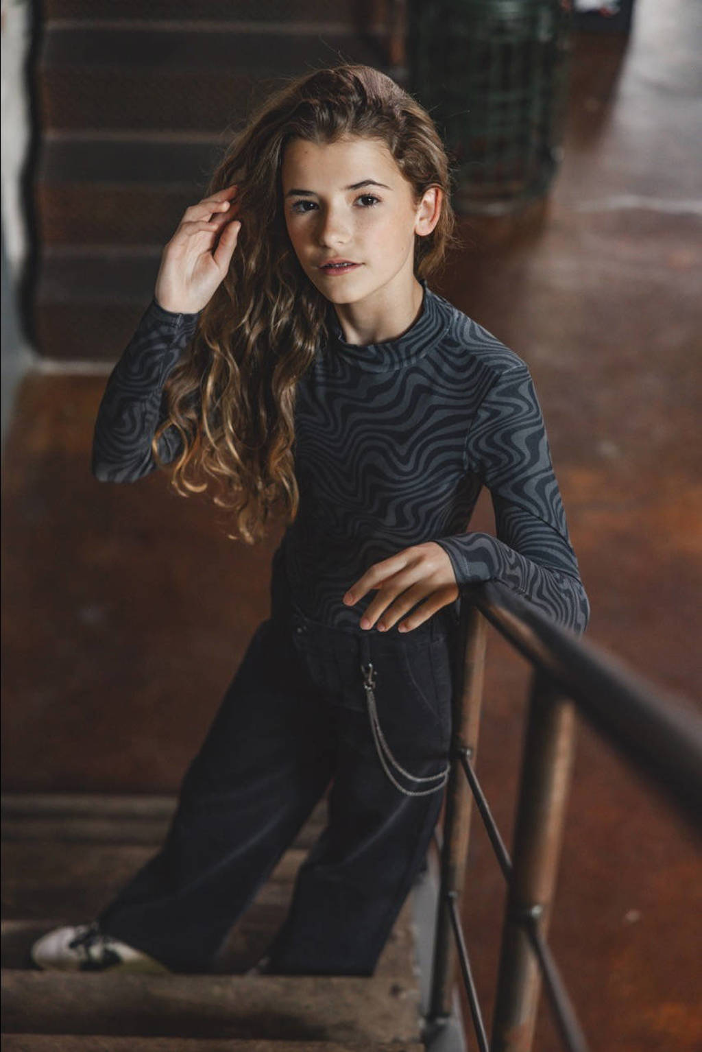 LOOXS top met all over print donkergrijs/zwart