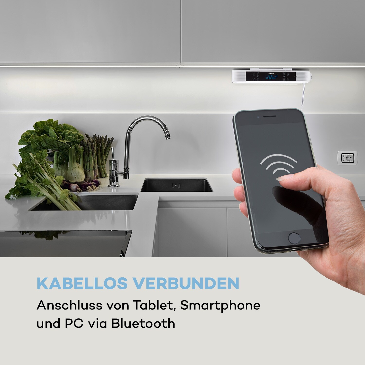 KR-140 Bluetooth Küchenradio DAB+/UKW Freisprechfunktion LED-Licht Weiß