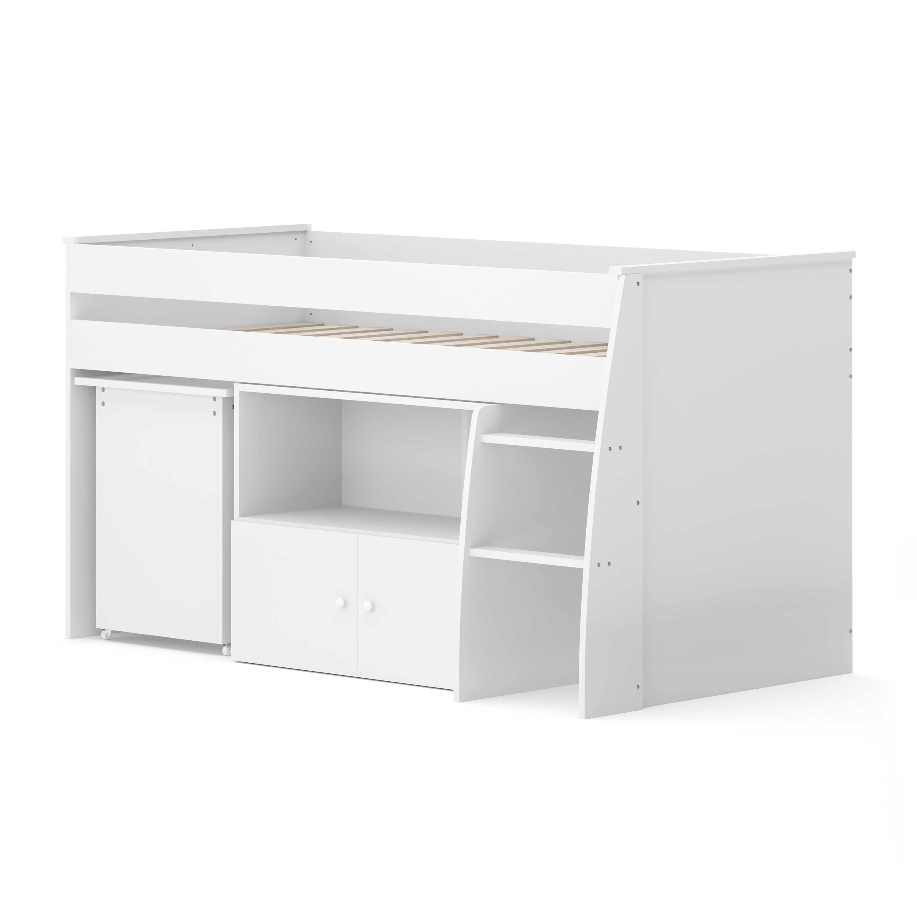 Hochbett Holz STANLEY mit Schreibtisch und Kommode 90 x 200 cm weiss