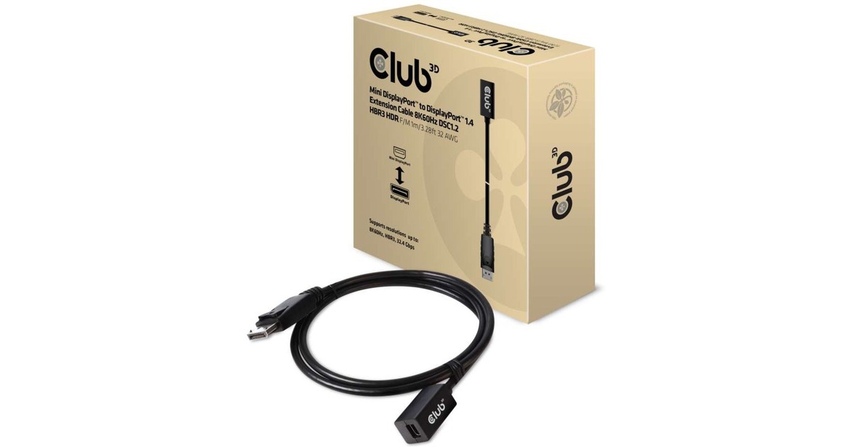 Club 3DMini DisplayPort > DisplayPort 1.4 (male) verlengkabel  (Zwart, 0,1 meter)