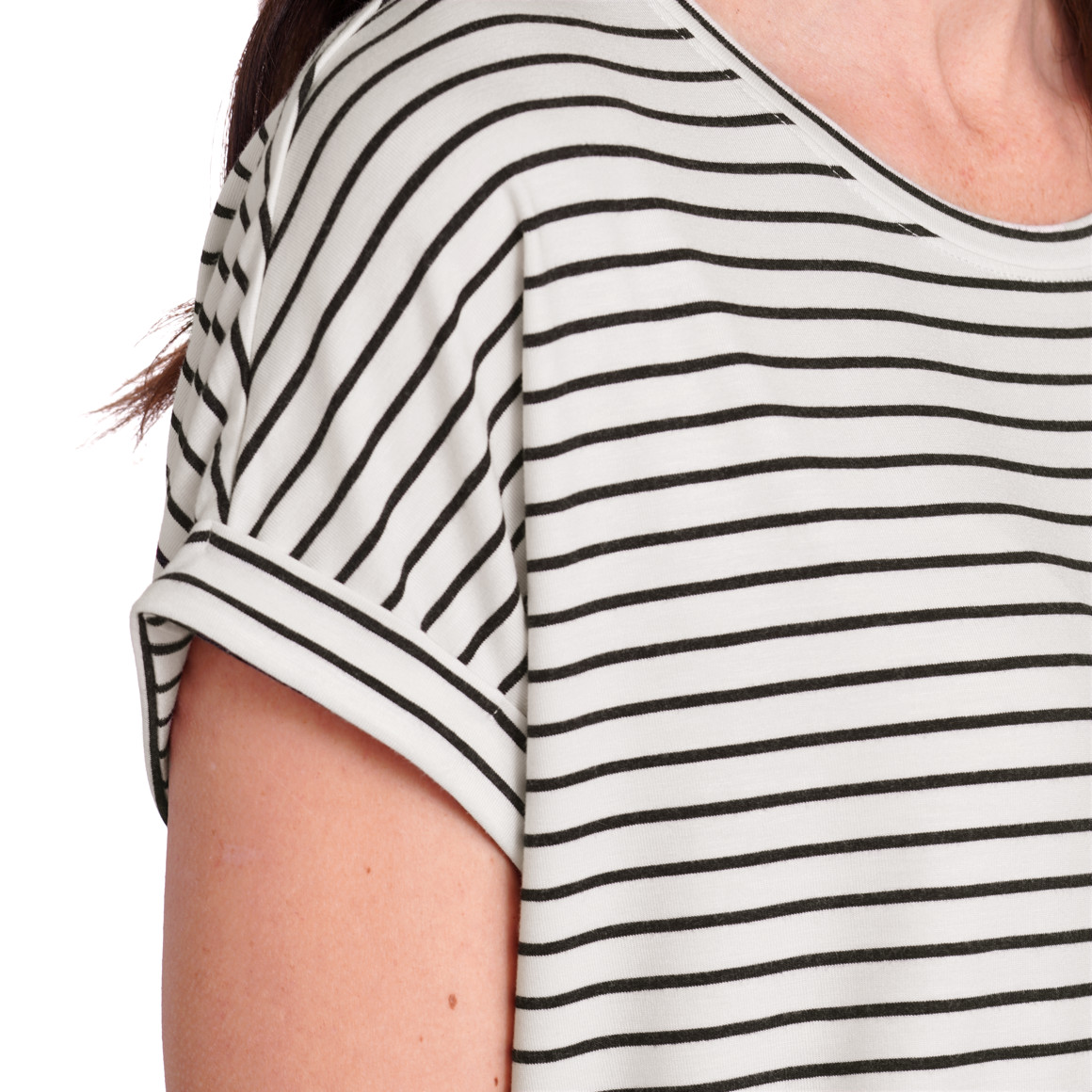 Gina Benotti Damen T-Shirt mit fixierten Turn-ups weiss / schwarz