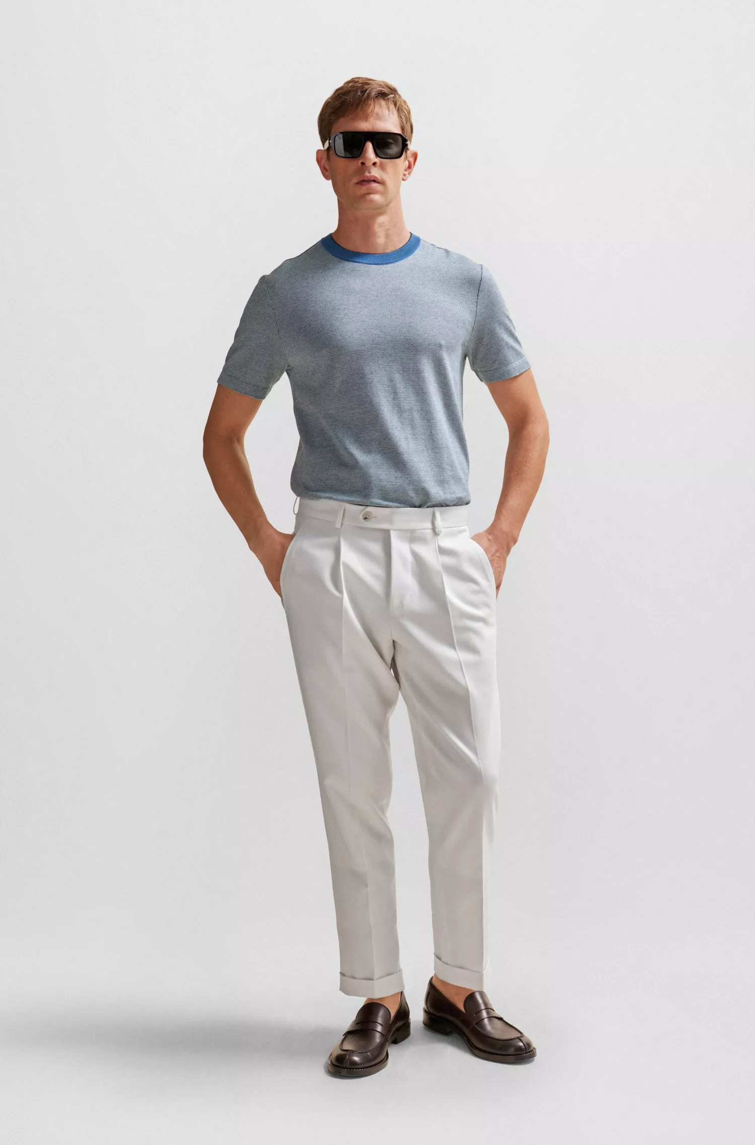 Camiseta BOSS Camel com estrutura Bubble em algodão e cashmere.