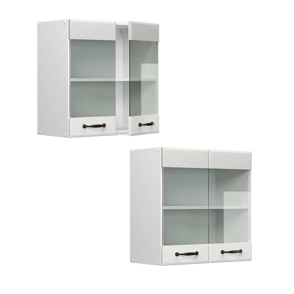 Vicco Hängeglasschrank Küchenschrank Küchenzeile R-Line Landhaus 60 cm Weiß Tür Fächer