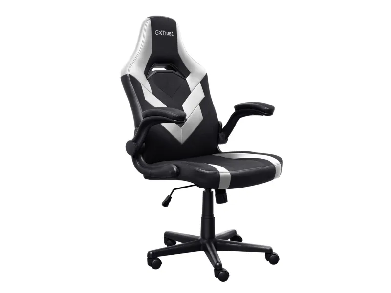 Trust GXT 703W RIYE - Spillestol - armstøtter - L-formet - vippe - drejeled - syntetisk læder, elastisk stof - hvid