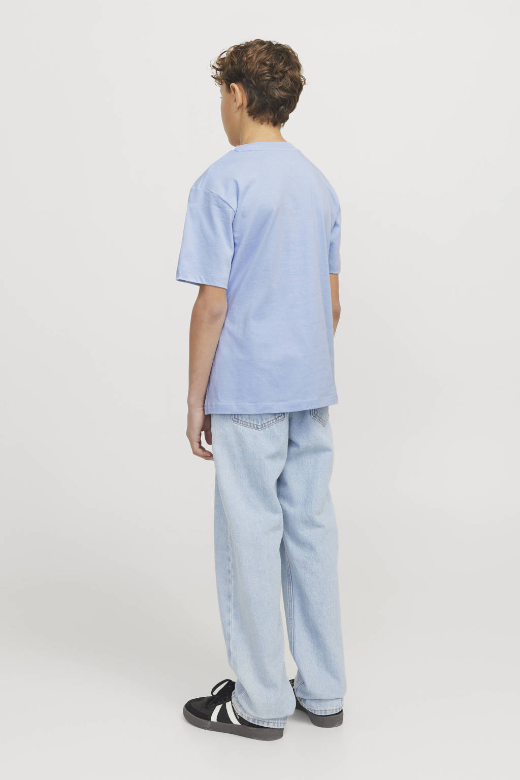 JACK & JONES T-shirt JJECALEB VARSITY met logo lichtblauw