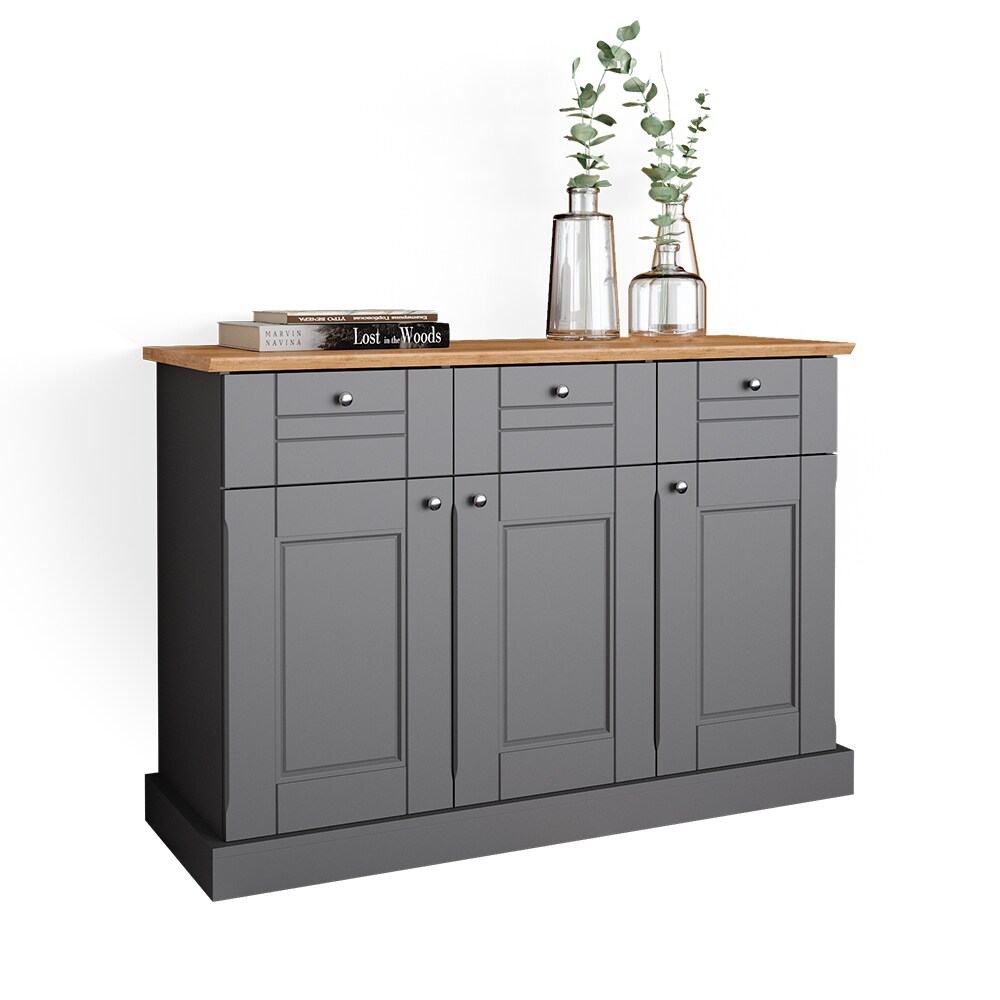 Vicco Sideboard Kommode Mehrzweckschrank Bergamo Grau Eiche Wohnzimmer Schrank 121x87 cm Vintage Ablage Schublade Schranktür Anrichte Wohnzimmermöbel