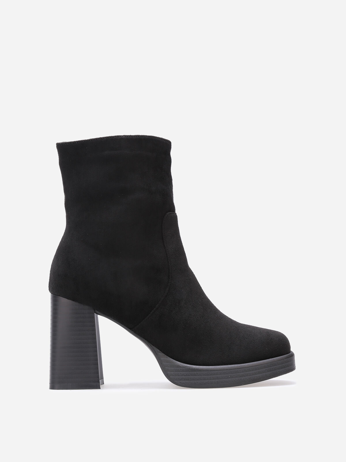 Bottines en suédine à bout et talon carrés- Noir