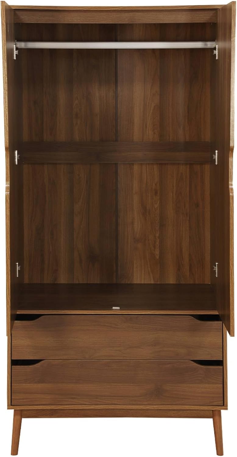 sweeek - Kleiderschrank im Vintage-Stil mit Holzdekor, 2 Türen, 2 Schubladen, 1 Kleiderstange - Nepal