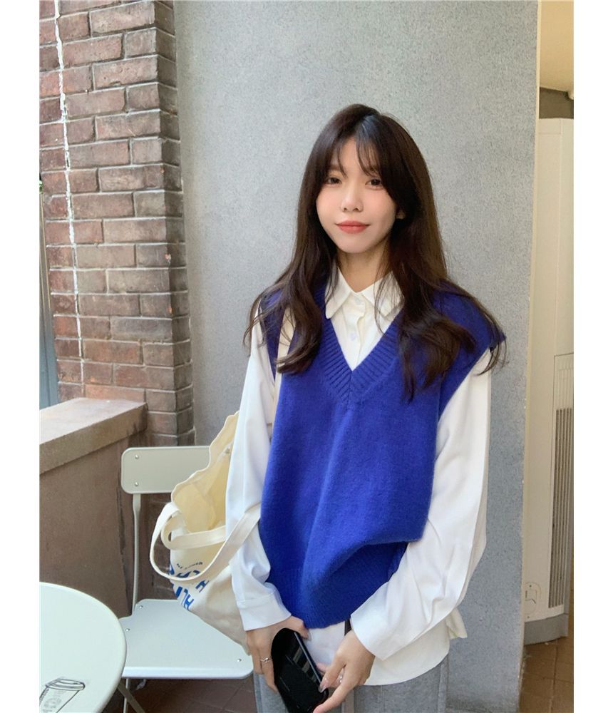 Moon City - Effen shirt / V-hals effen trui vest