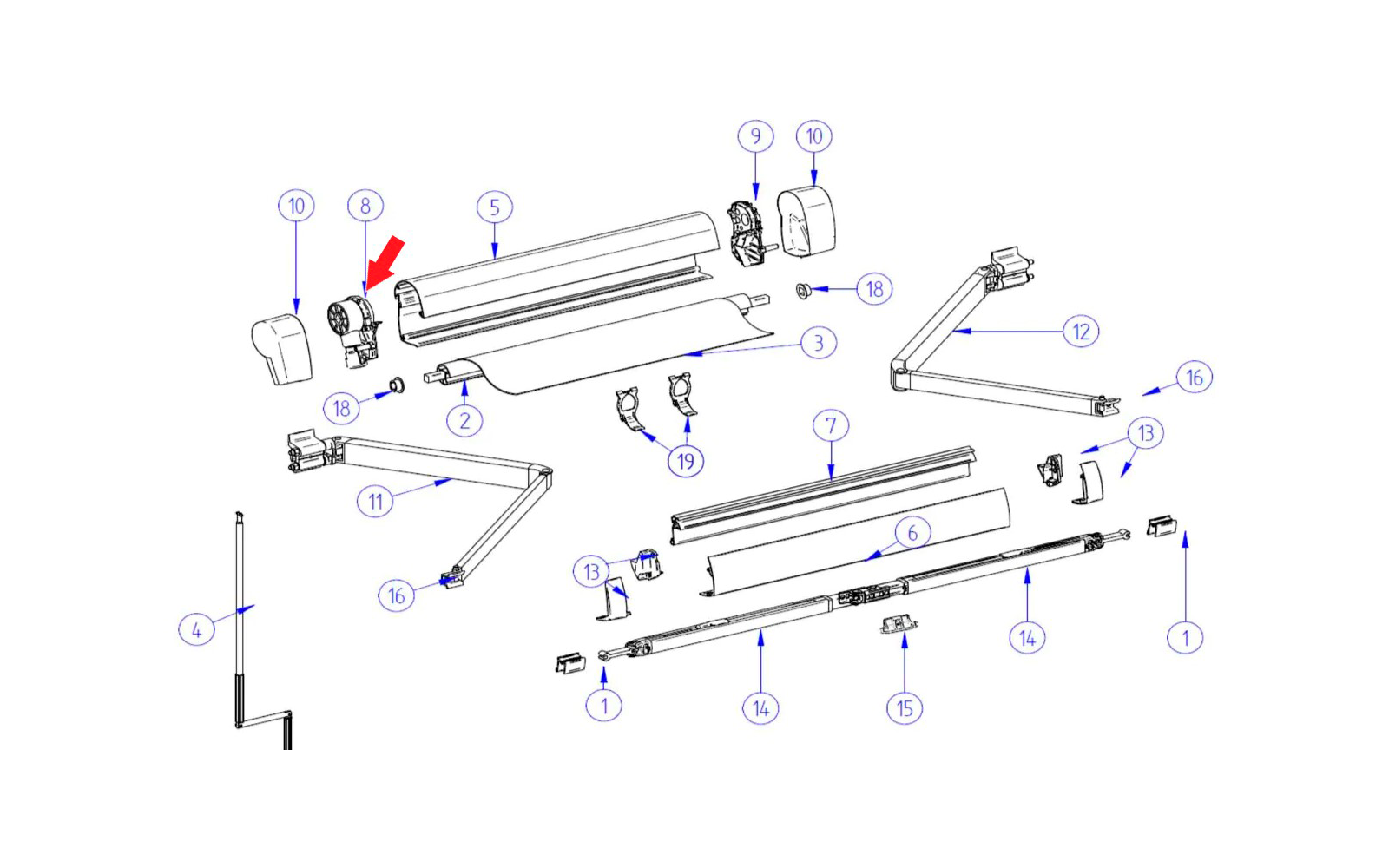 Thule Endplatte links inkl. Kurbelwerk passend zu Thule Omnistor 5102