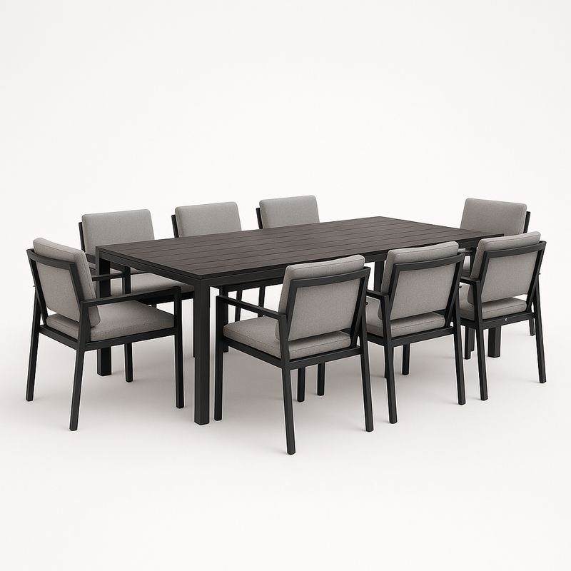 Gartenmöbel Set Aluminium Tisch Stahlrahmen Grau Polsterung 8 Stühle