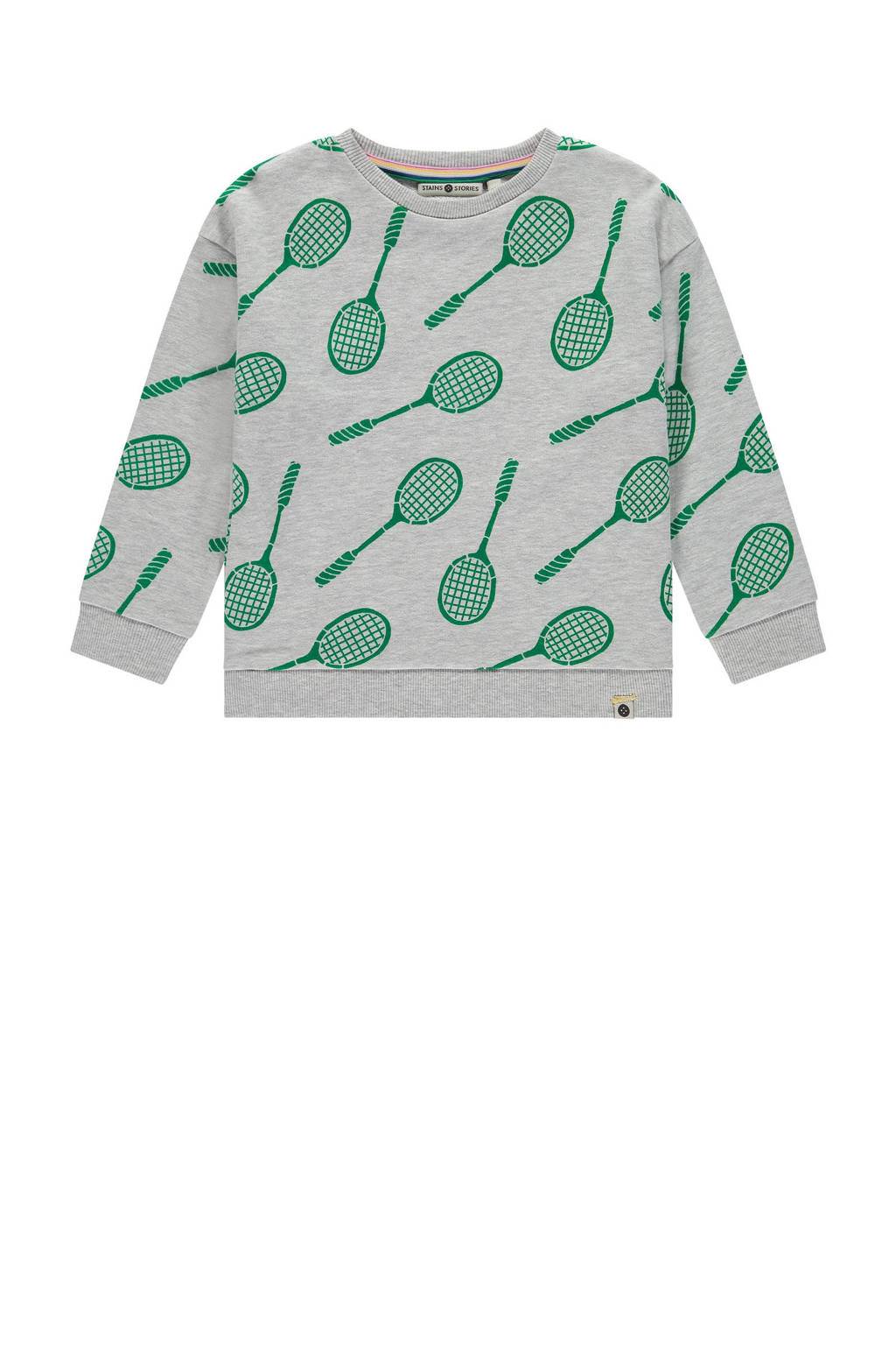 Stains&Stories sweater met all over print grijs/groen