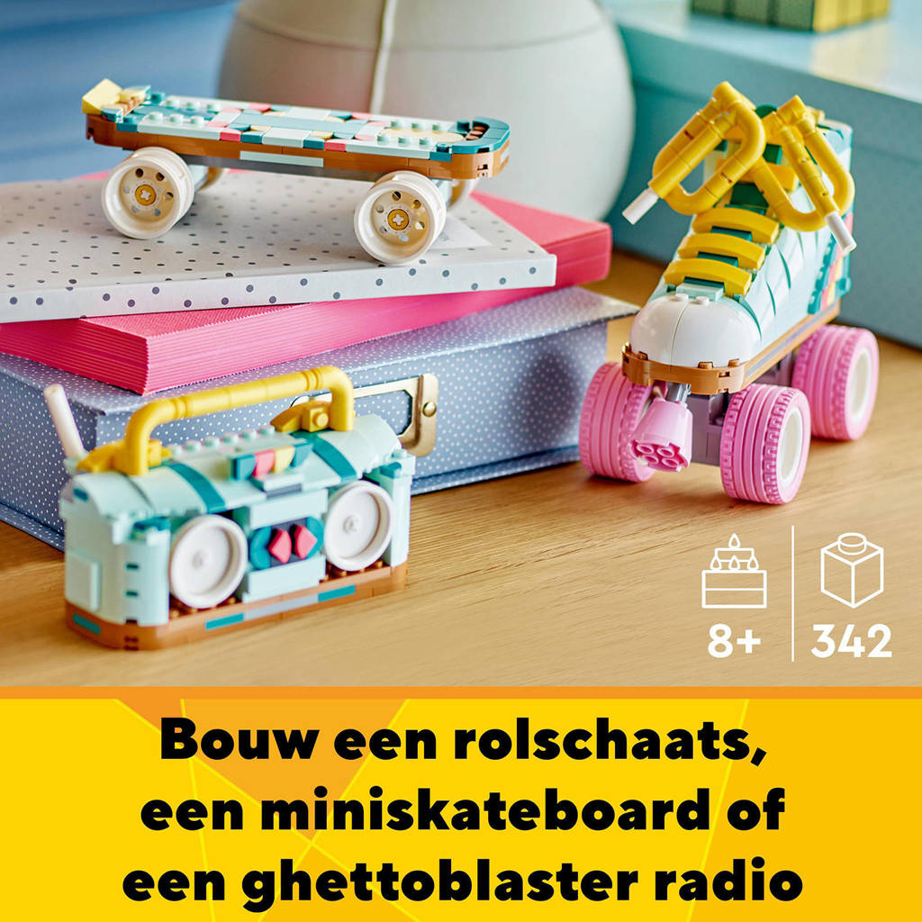 Schattige rolschaatsen3-in-1 Retro rolschaats met Mini Skateboard en Gettoblaster Radio Speelgoed 31148