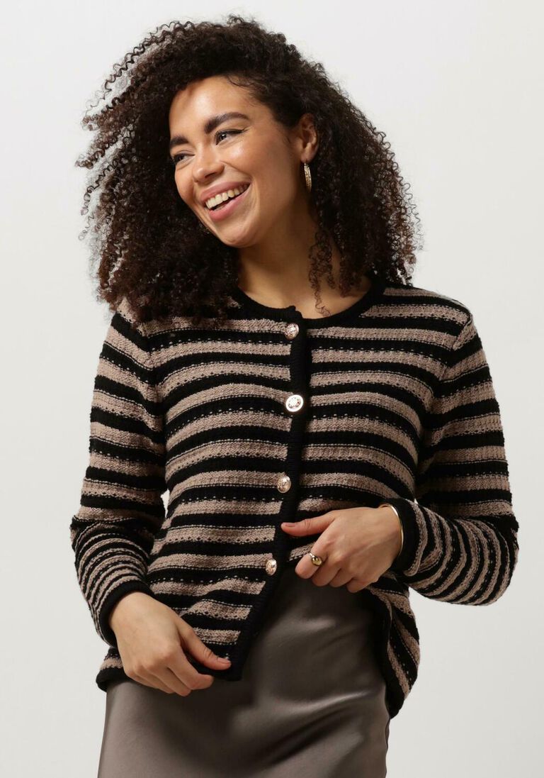 NEO NOIR taupe neo noir vest limone stripe knit jacket