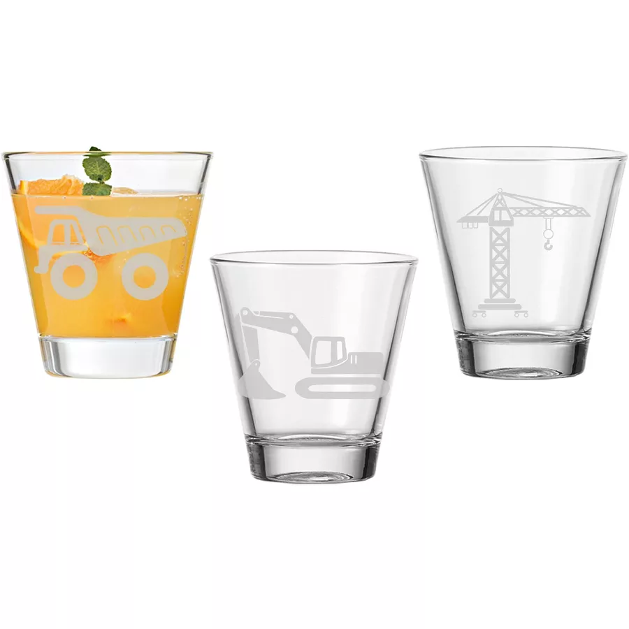 Luxentu Kinderbecher Baustellenfahrzeuge 215 ml 3er Set transparent