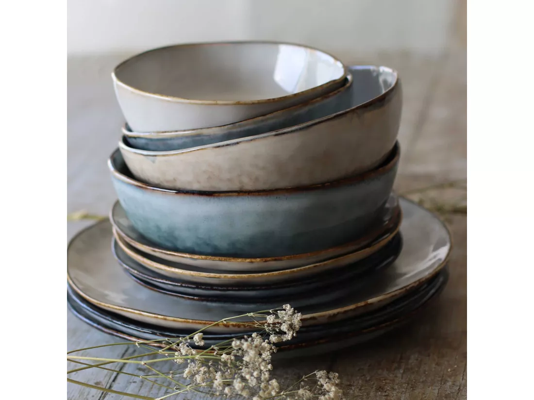 Ogo Living - Lot 6 Assiettes Plates Aronal 27.5cm En Gres Bleu