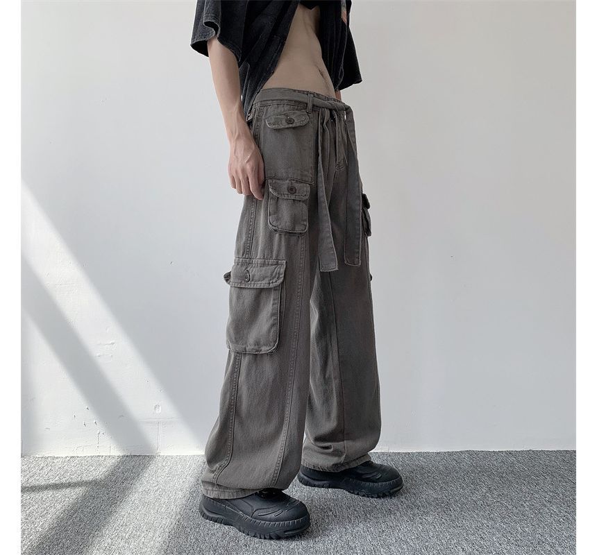 Nikoflin - Mid Rise Plain Wide Leg Cargo Jeans