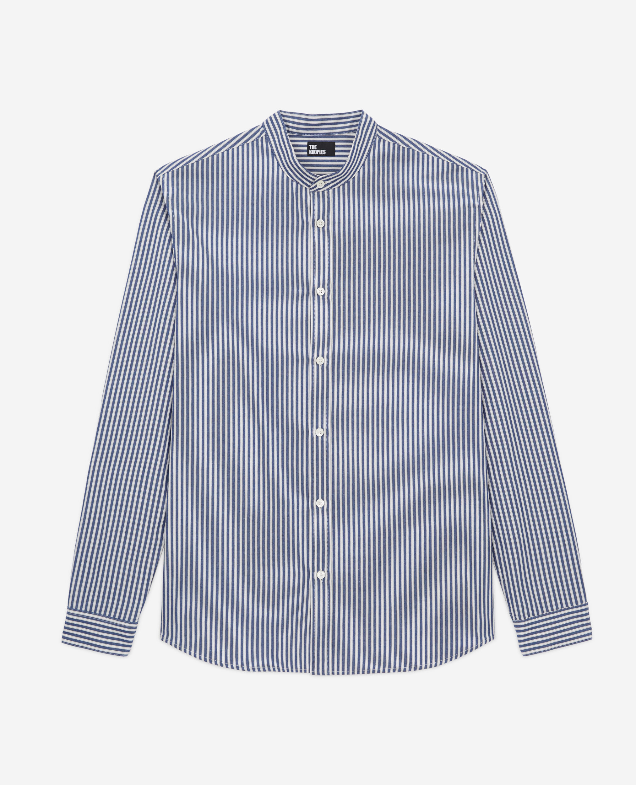 Chemise col officier à rayures bleues