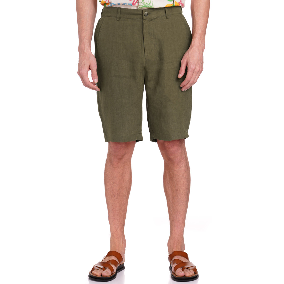Jonas Nielsen Herren Leinen-Shorts in Unifarben oliv