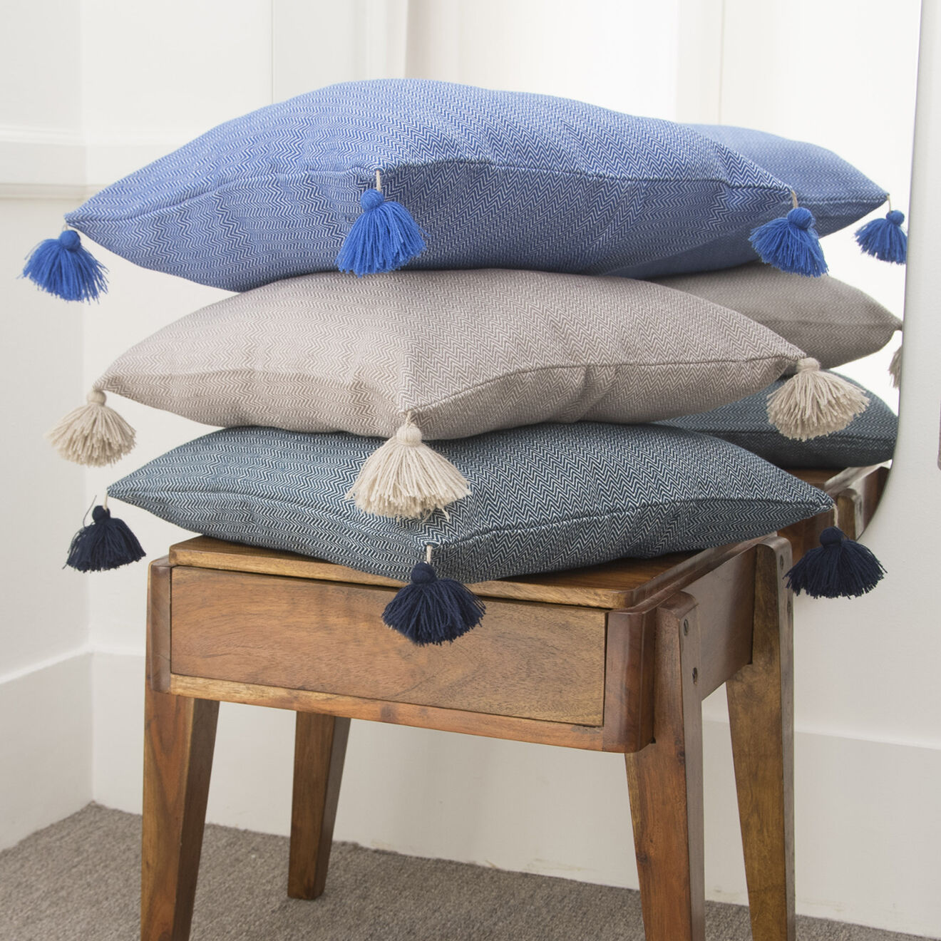 Febronie Housse de coussin unie bleu grec - 50x50 cm