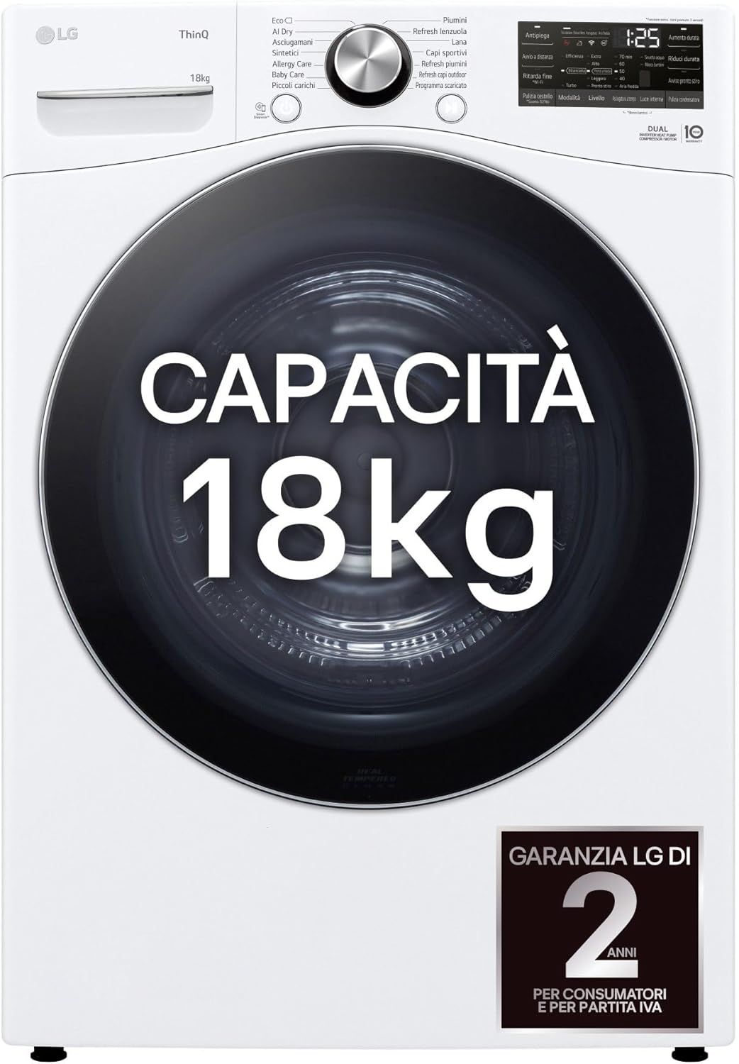 LG RH18U8AVCW Smart Wäschetrockner, 18 kg, Klasse A+++, Wärmepumpe Dual Inverter, Motor Direct Drive, künstliche Intelligenz AI Dry, selbstreinigender Kondensator, WLAN, Serie U8, Weiß