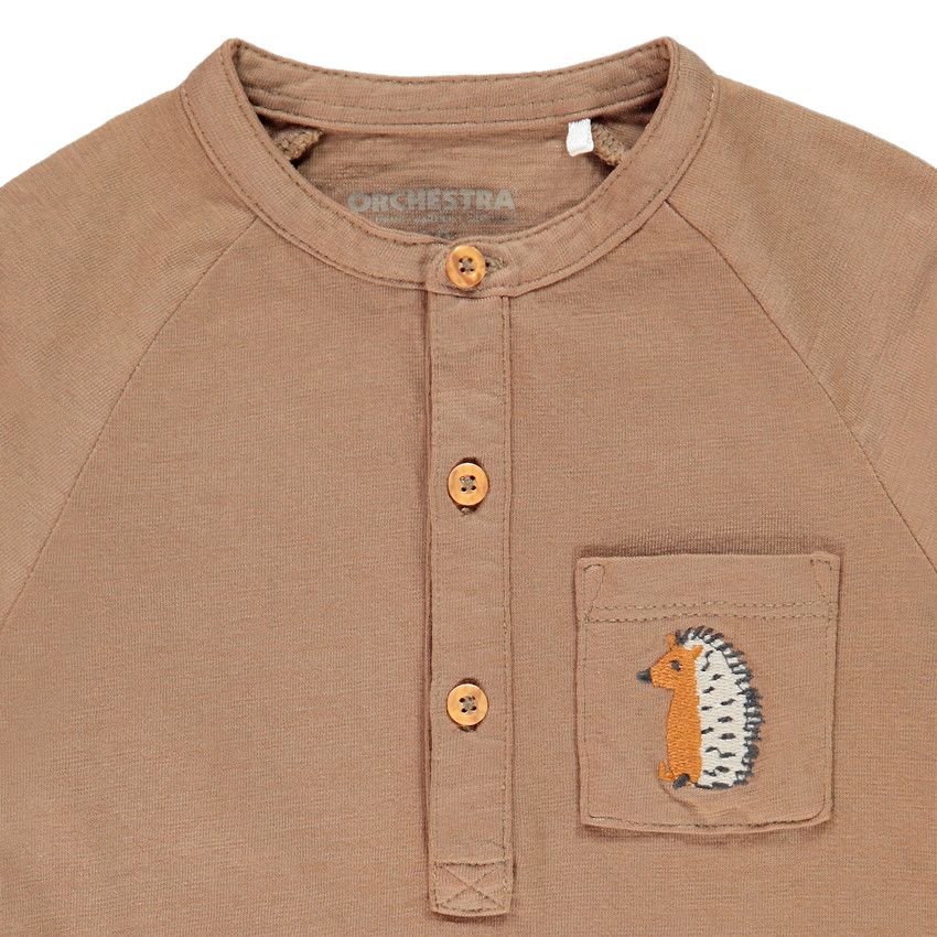 T-shirt manches longues broderie hérisson pour bébé garçon - Marron