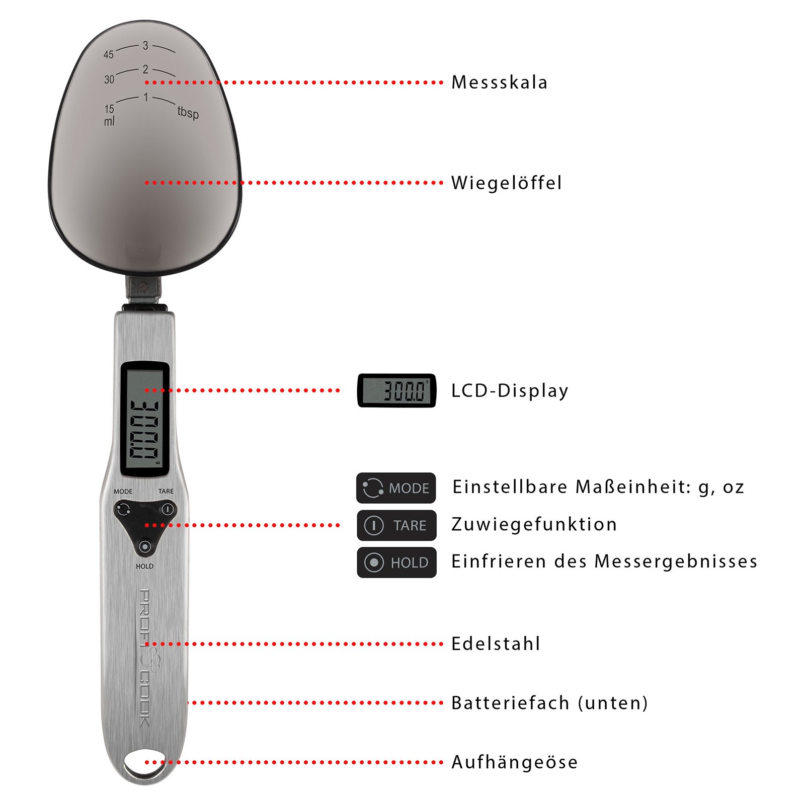 PROFICOOK Löffelwaage - Edelstahl - LCD-Display