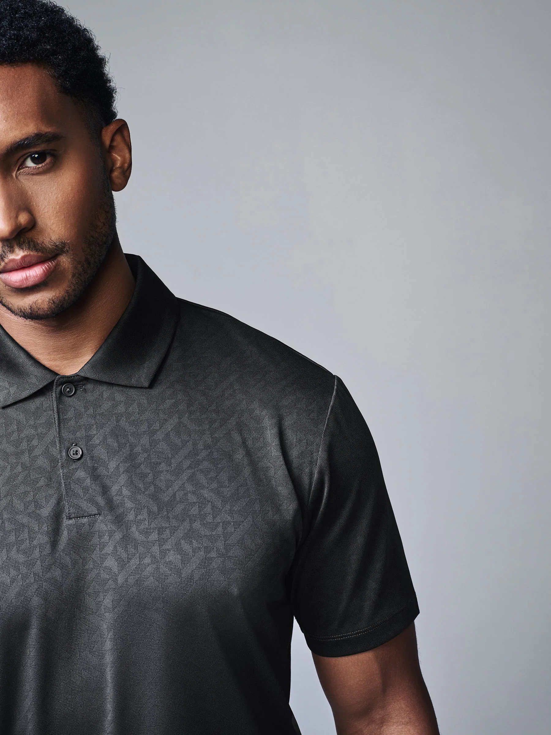 Leisteen grijs - Sportief jacquard golfpoloshirt