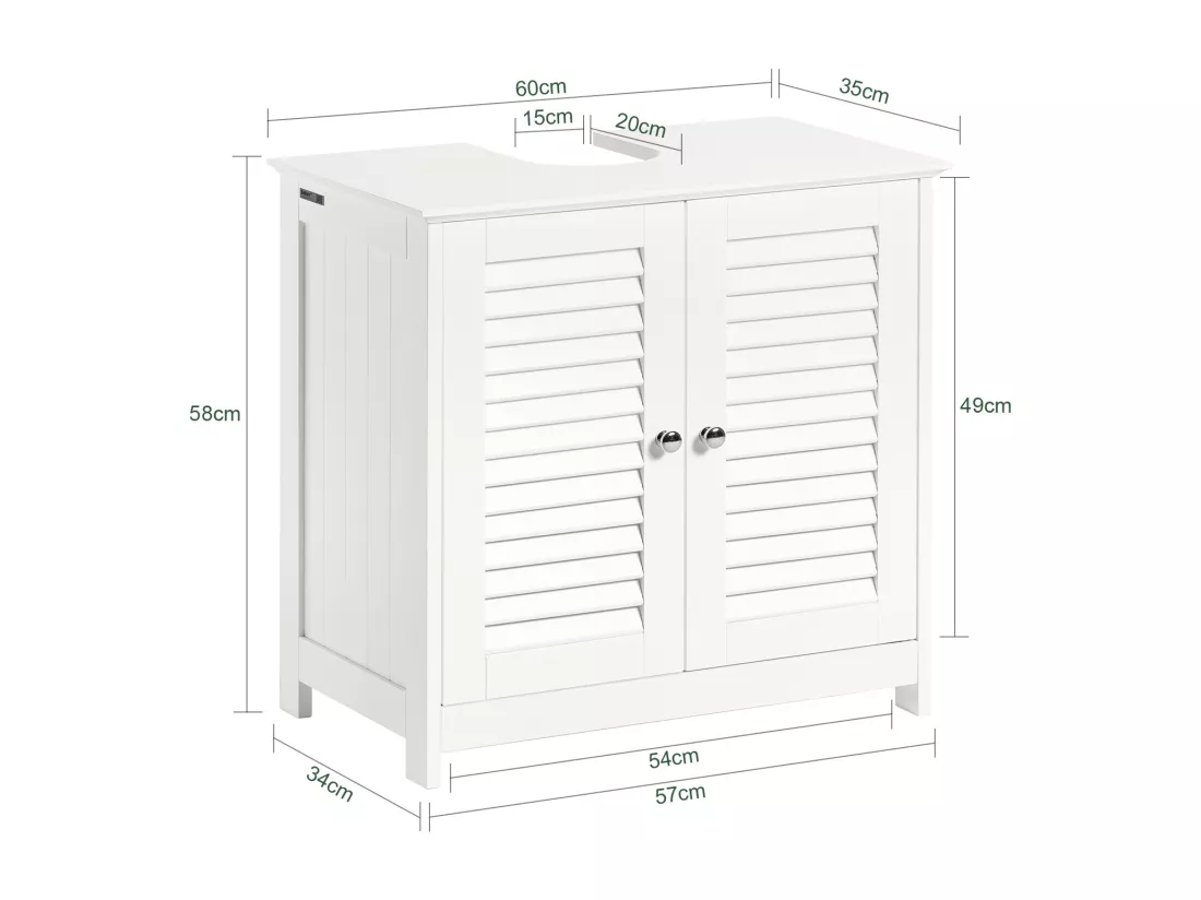Meuble Sous-Lavabo Meuble de Salle de Bain Vasque - 2 portes et 2 étages -Blanc, FRG237-W
