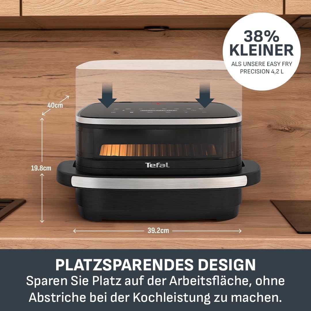 Tefal Easy Fry XL Surface Heißluftfritteuse – Airfryer mit Sichtfenster & XL-Garfläche (bis 1 kg), digitales Bedienfeld, Extra-Crisp, energieeffizient & schnell, antihaft, kompakt, Pizza Ofen FW4018