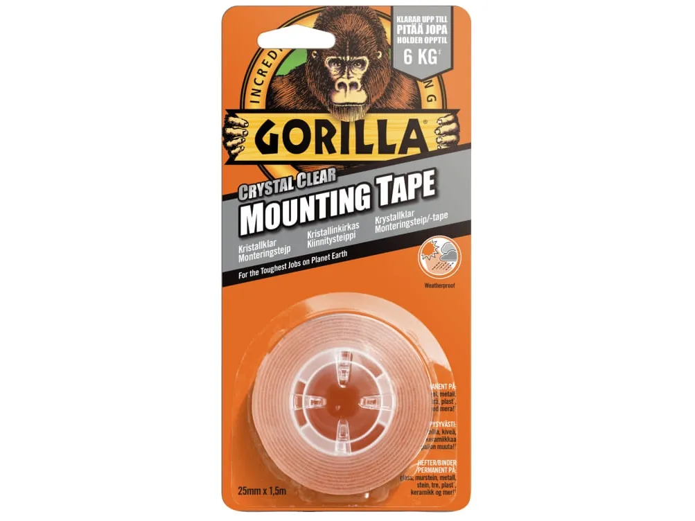 Gorilla Krystalklar monteringstape 25 mm x 1,5m