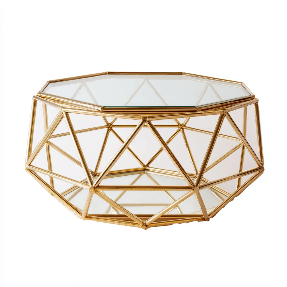 Couchtisch Glasplatte Metallrahmen Gold - Modernes Design 80x80x40 cm