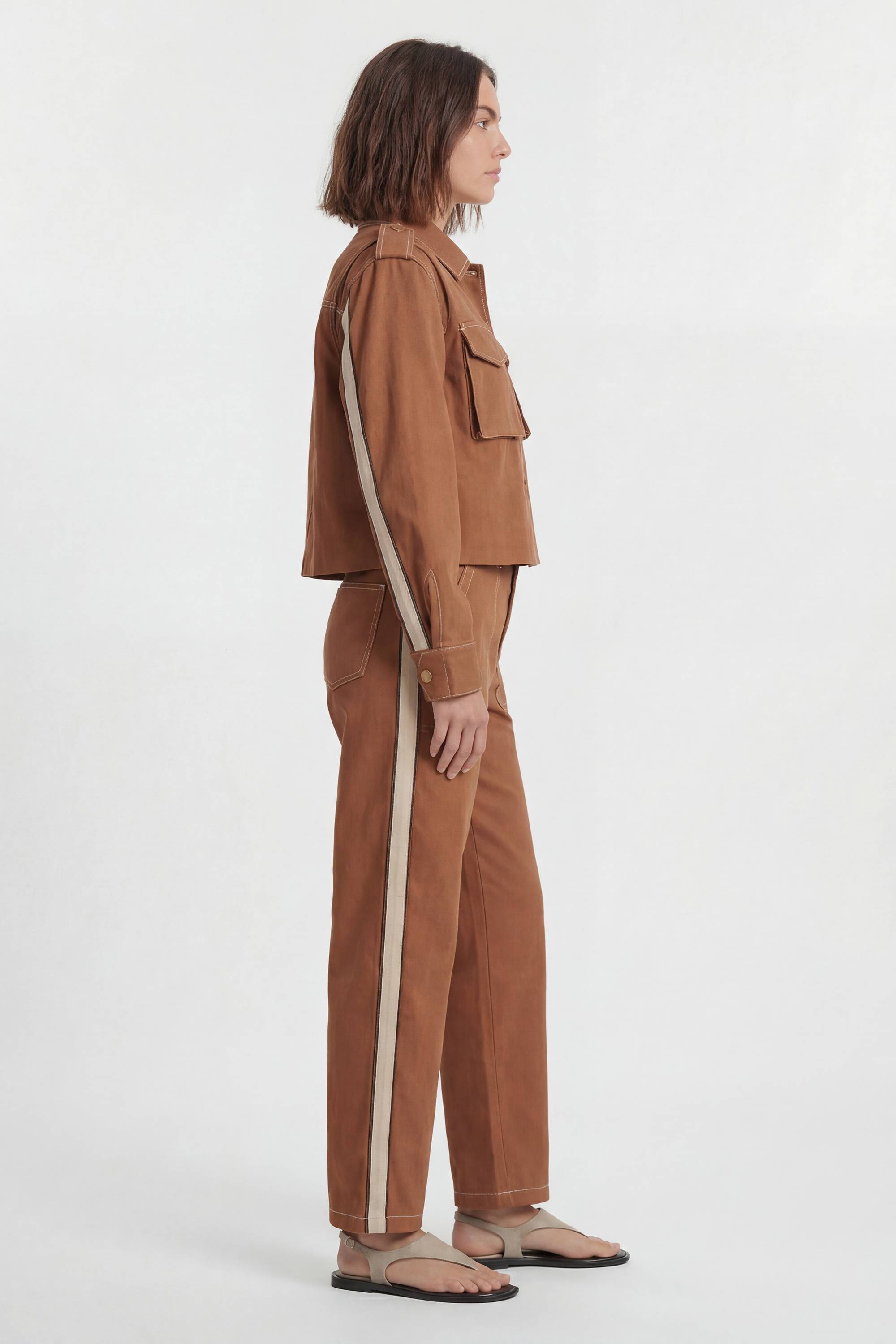 KarenMillen Pantalon Droit En Coton À Rayure Militaire Ajusté