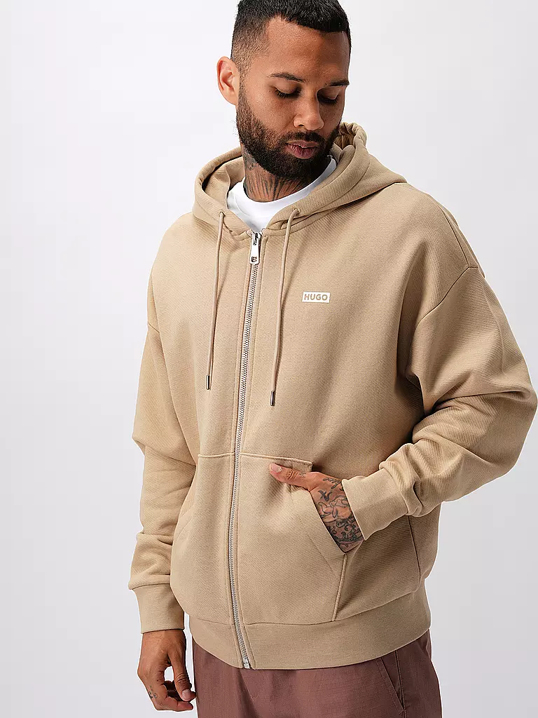 HUGO Kapuzensweatjacke NARDIMEZ beige