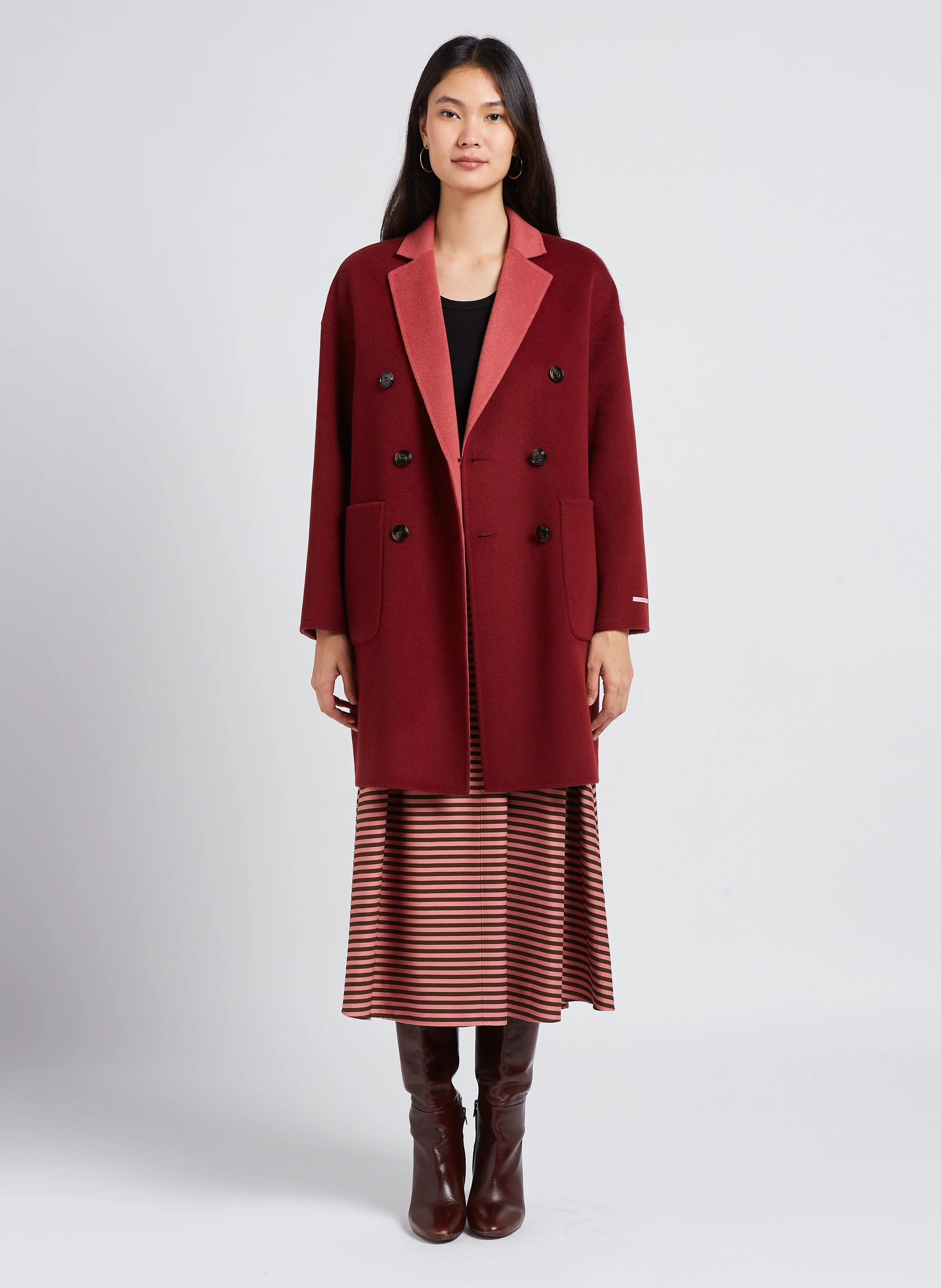 RICCARDO - Manteau col tailleur en laine mélangée | Marron
