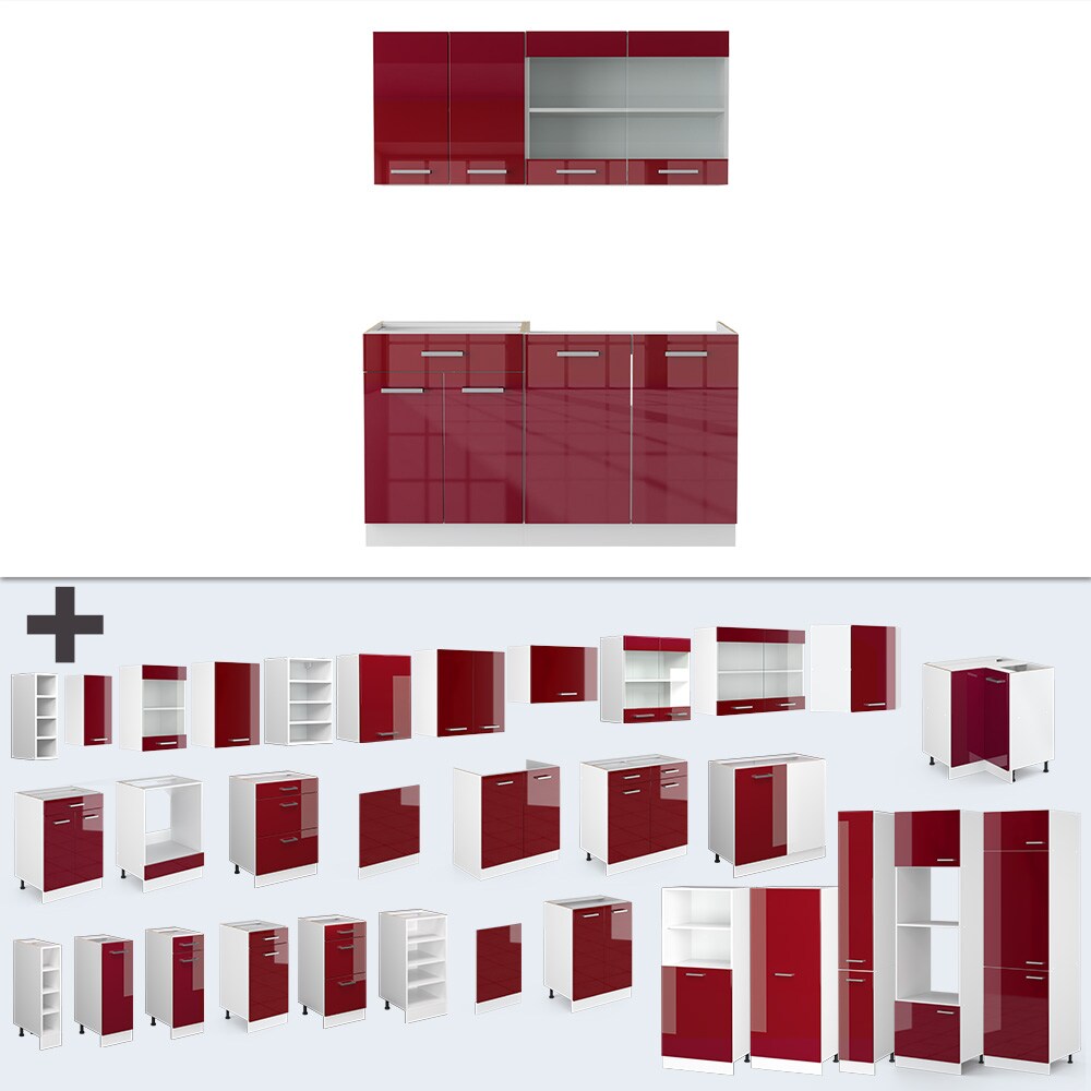 VICCO KÜCHENZEILE R-LINE ECKKÜCHE WINKEL KÜCHE EINBAU ROT BORDEAUX HOCHGLANZ