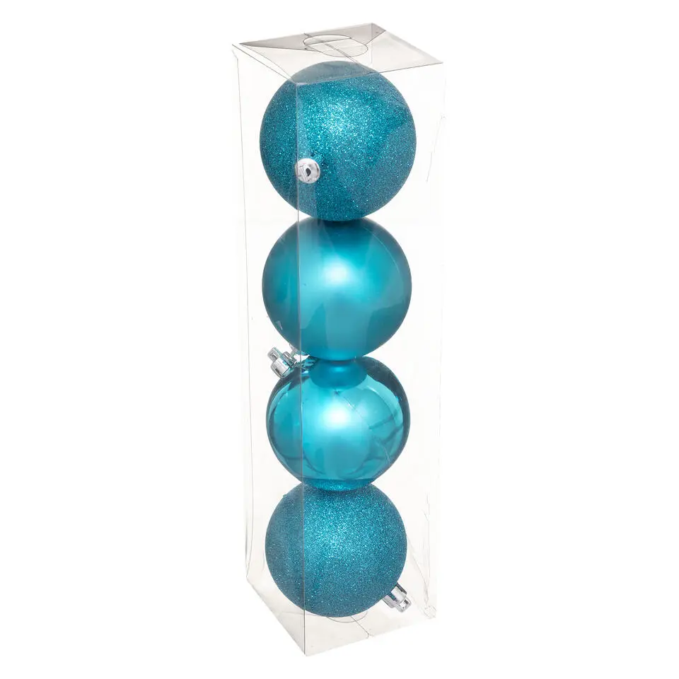 Atmosphera Kerstballen - 4st - kunststof - blauw-turquoise - 8cm