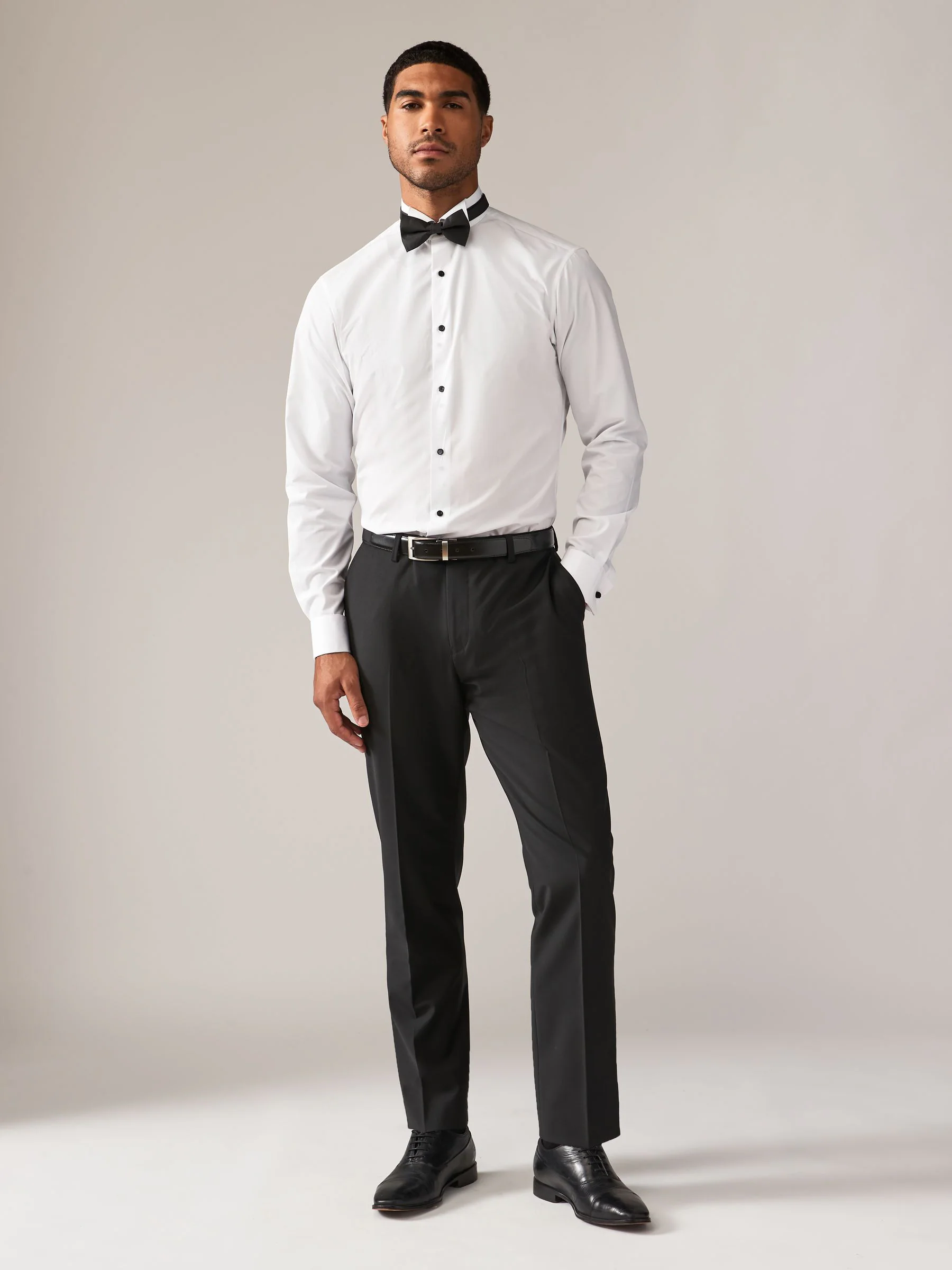 Wit/zwart - Slim Fit - Double Cuff Regular Fit Shirt And Bow Tie Pack