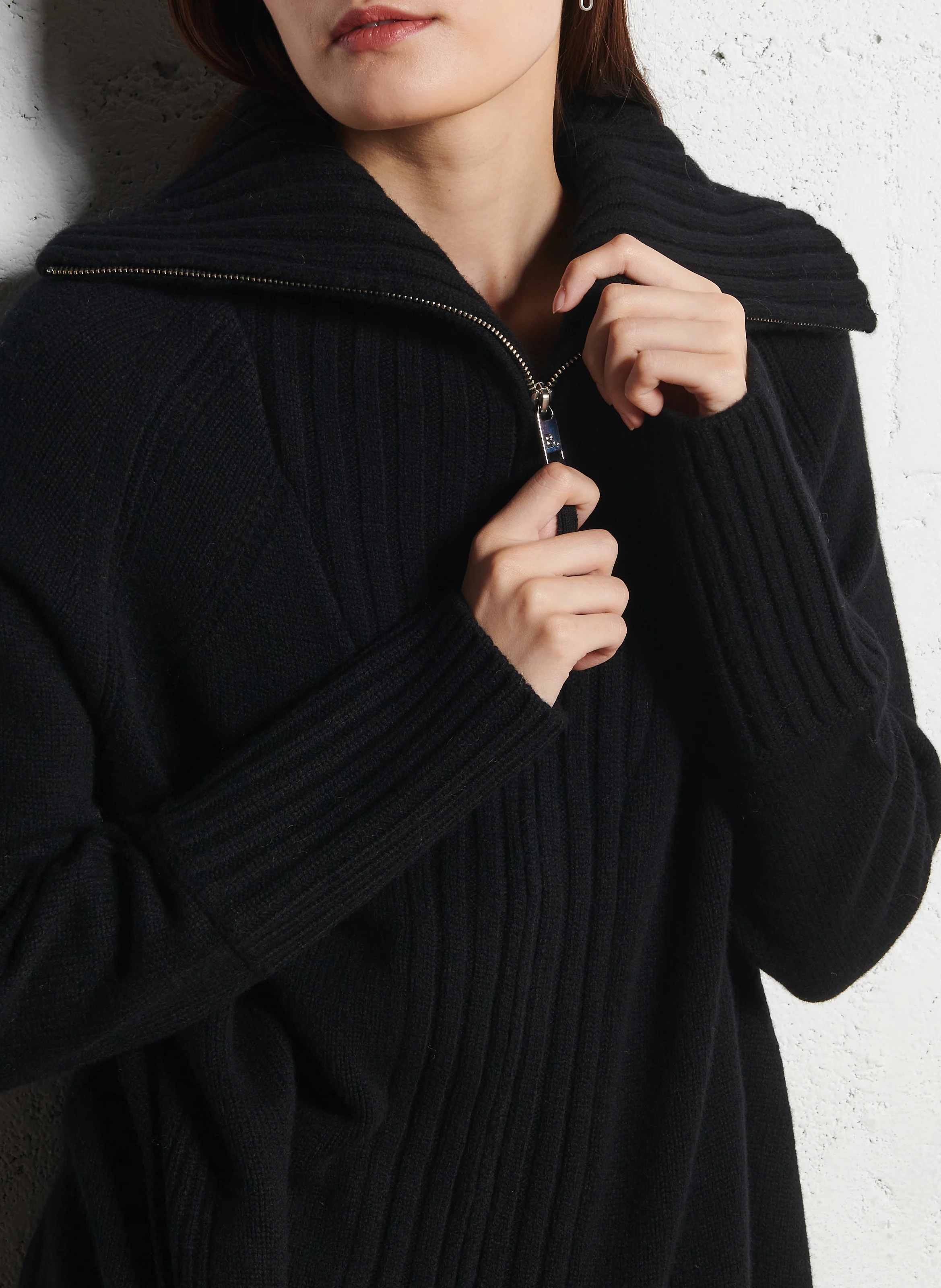 GABRY - Gilet col montant en laine | Noir