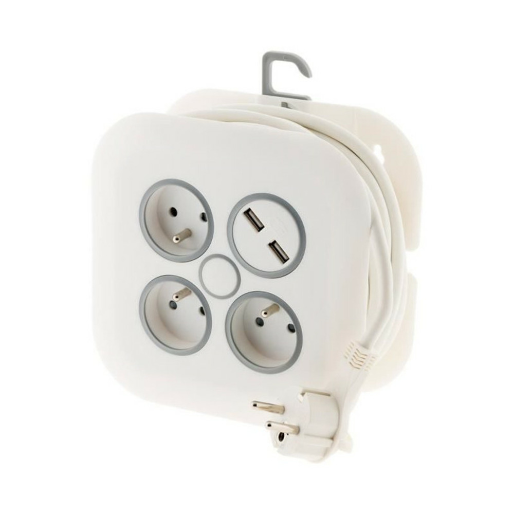 Enrouleur domestique 7m - 3 prises 2p+t 16a + 2x usb