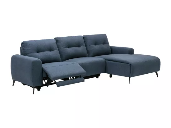 Canapé d'angle droit relax électrique en tissu chiné bleu NERUDA